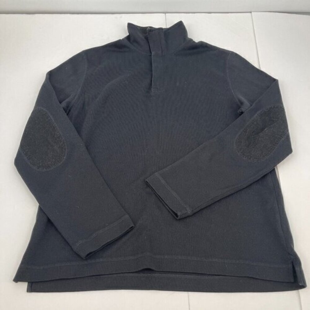 Banana Republic Sweater Large Mens Black Suede Patch Preppy Casual Pullover Knit
